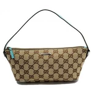 Gucci Handbag Accessory Pouch GG Beige Tan Blue Canvas Leather